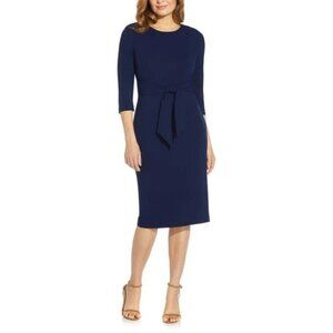 Adrianna Papell Crepe Tie Waist Sheath Dress Women's Size 4 Navy Blue